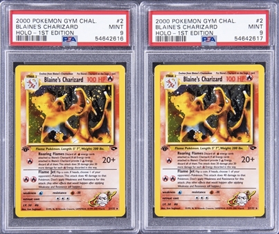 2000 Lot of Two (2) Pokemon Gym Challenge 1st Edition Holo #2 Blaines Charizard - PSA MINT 9